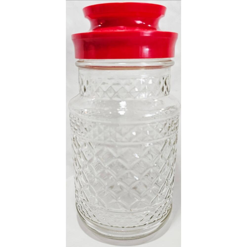 Vtg Anchor Hocking 32 oz. Glass Canisters With Diamond Embossed Wexford Pattern